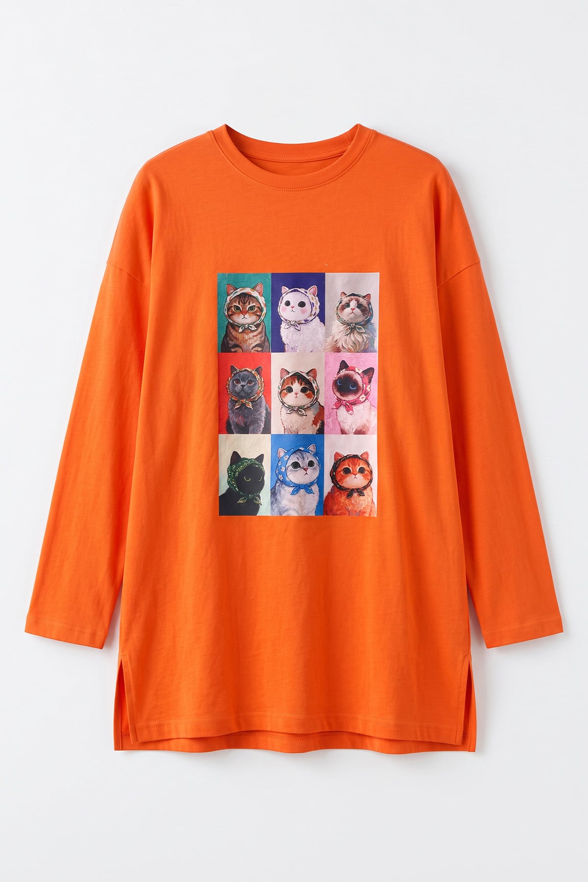 Kedi Baskılı Tunik 13230 - TURUNCU | zenne.com 