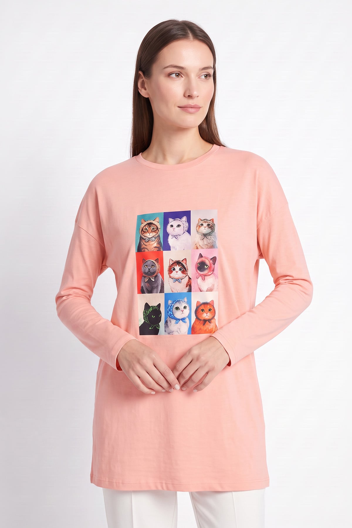 Kedi Baskılı Tunik 13230 - SOMON | zenne.com 