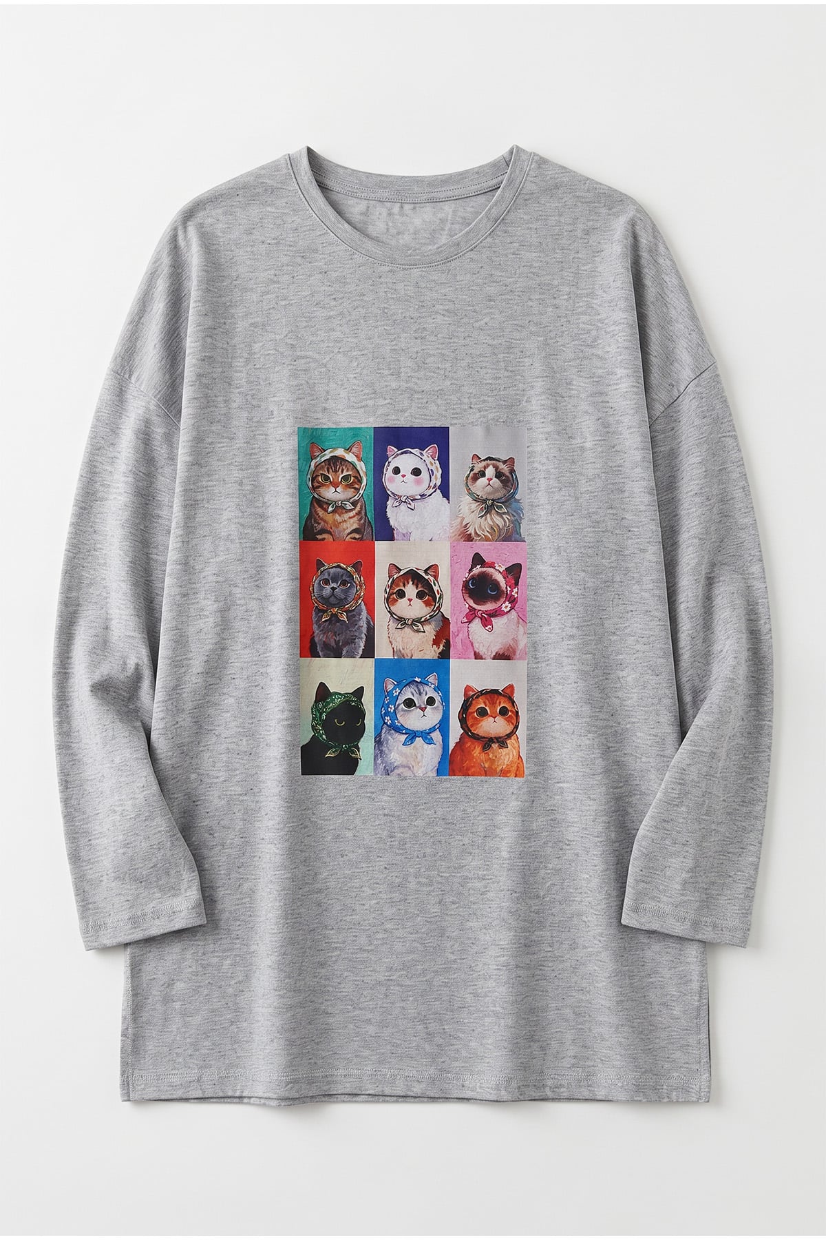 Kedi Baskılı Tunik 13230 - GRİ | zenne.com 