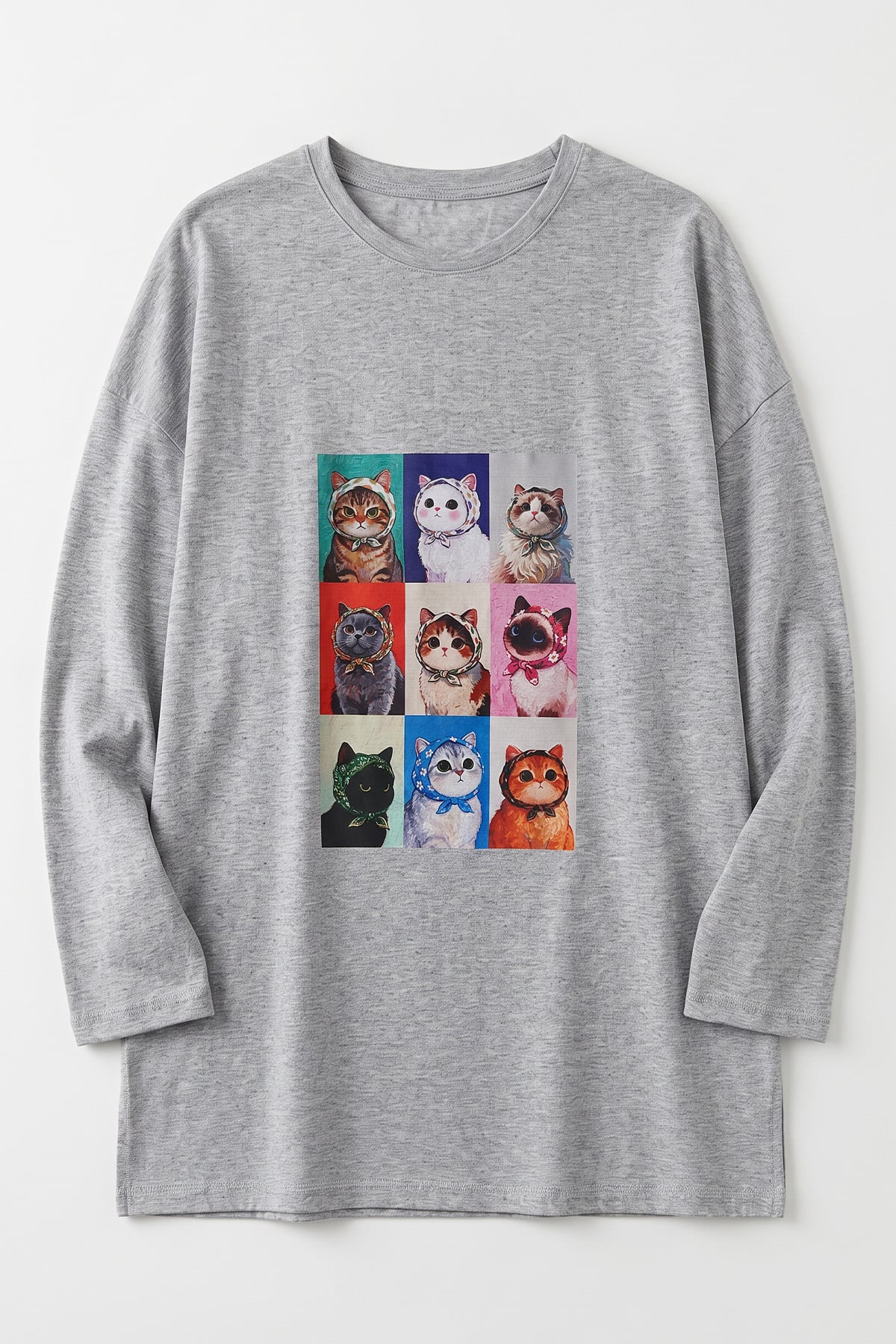 Kedi Baskılı Tunik 13230 - GRİ | zenne.com 
