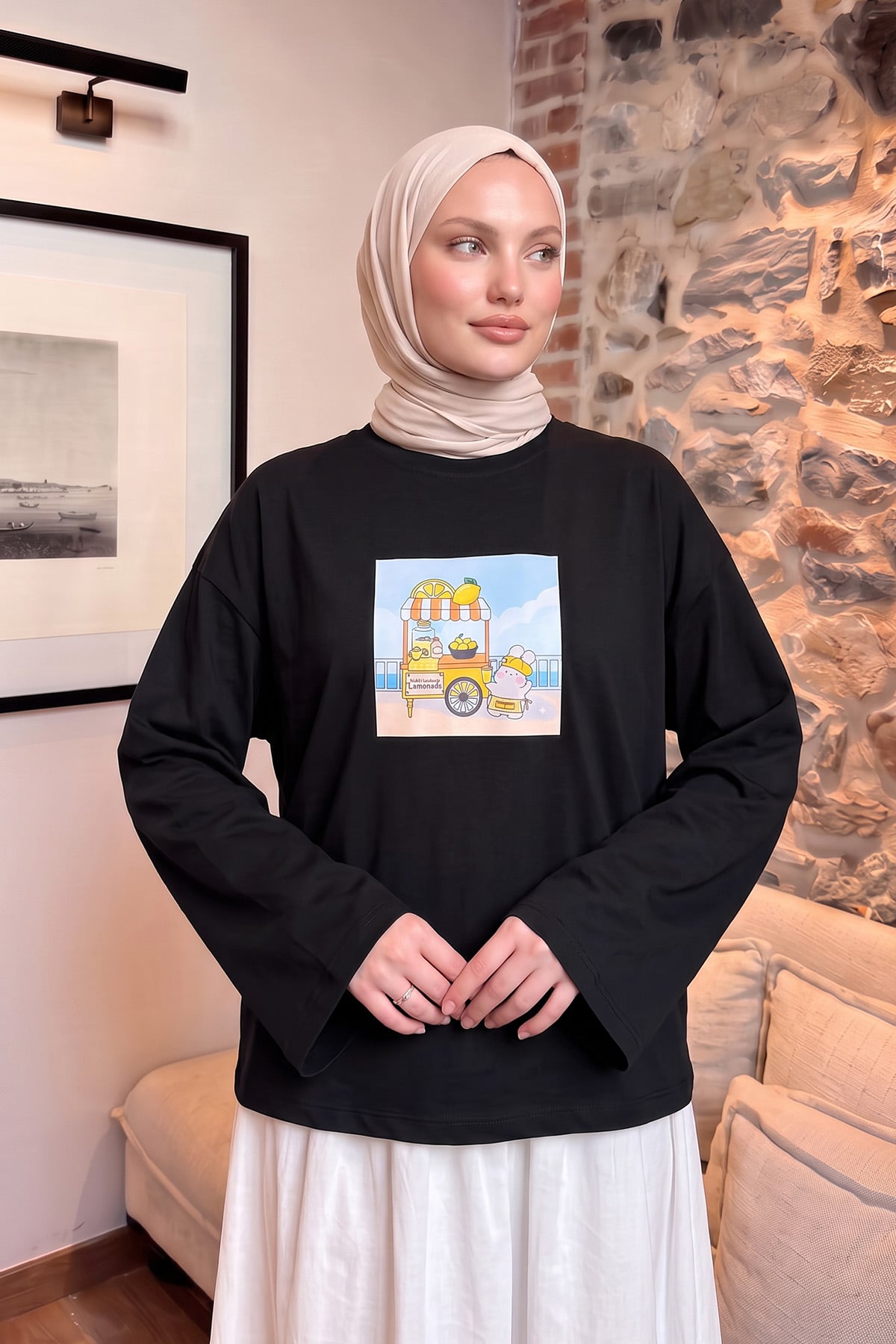 Baskılı Tunik 13227 - SİYAH | zenne.com 