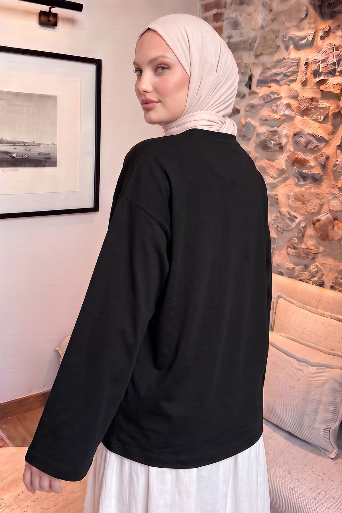 Baskılı Tunik 13227 - SİYAH | zenne.com 