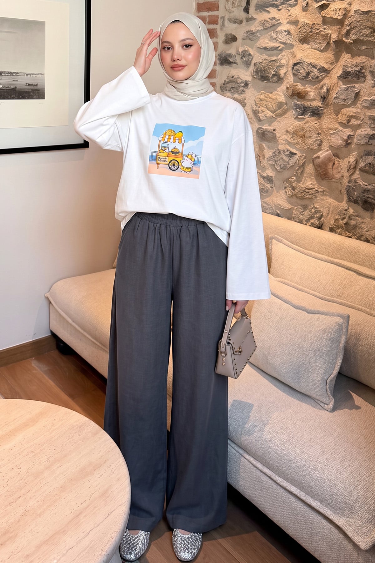 Baskılı Tunik 13227 - BEYAZ | zenne.com 