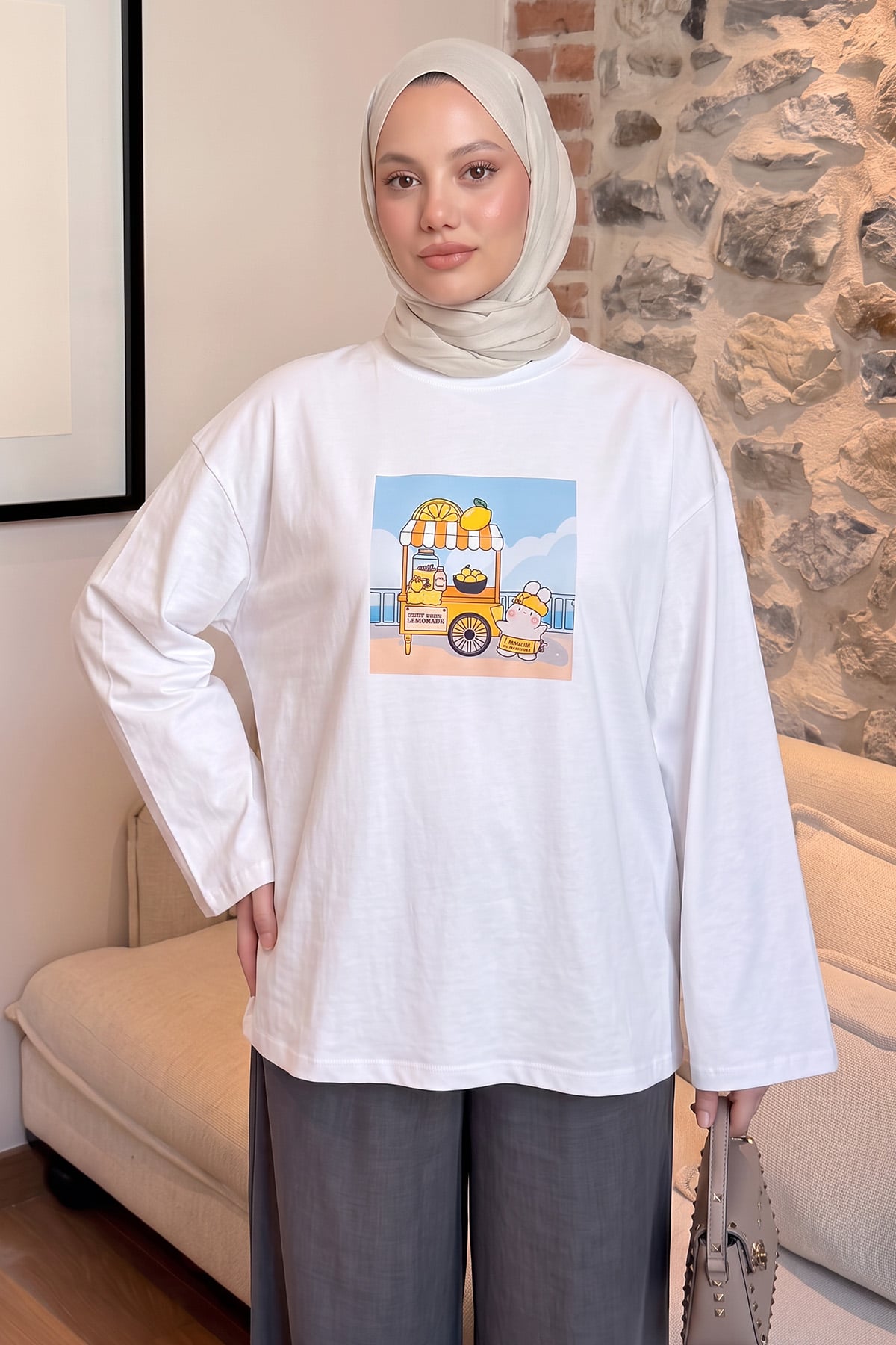 Baskılı Tunik 13227 - BEYAZ | zenne.com 