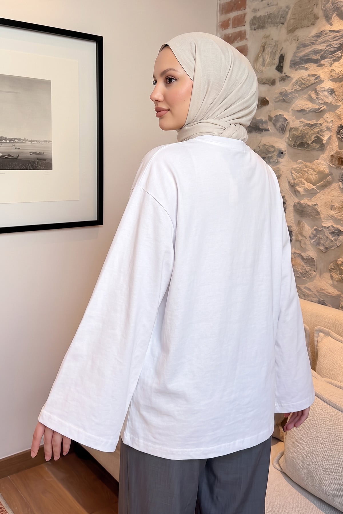 Baskılı Tunik 13227 - BEYAZ | zenne.com 