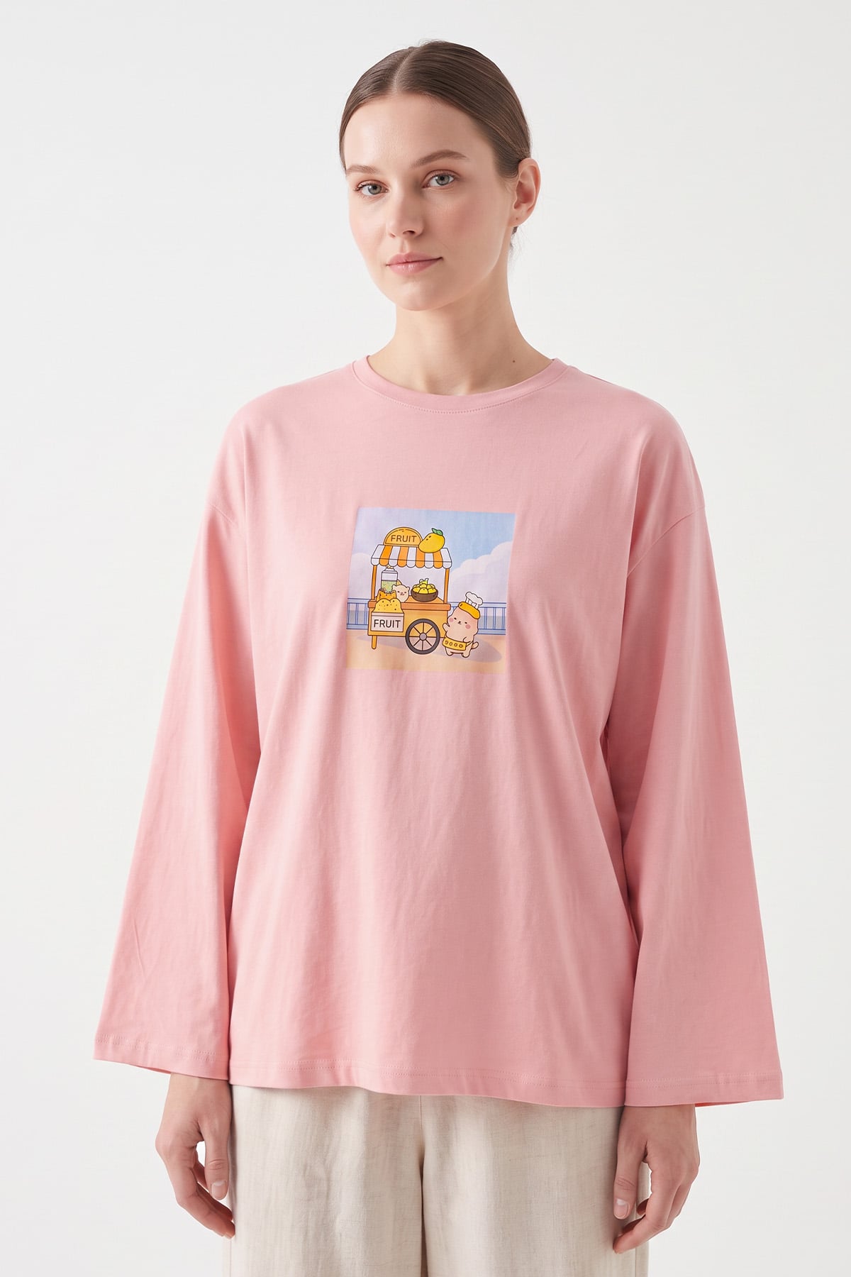 Baskılı Tunik 13227 - PEMBE | zenne.com 