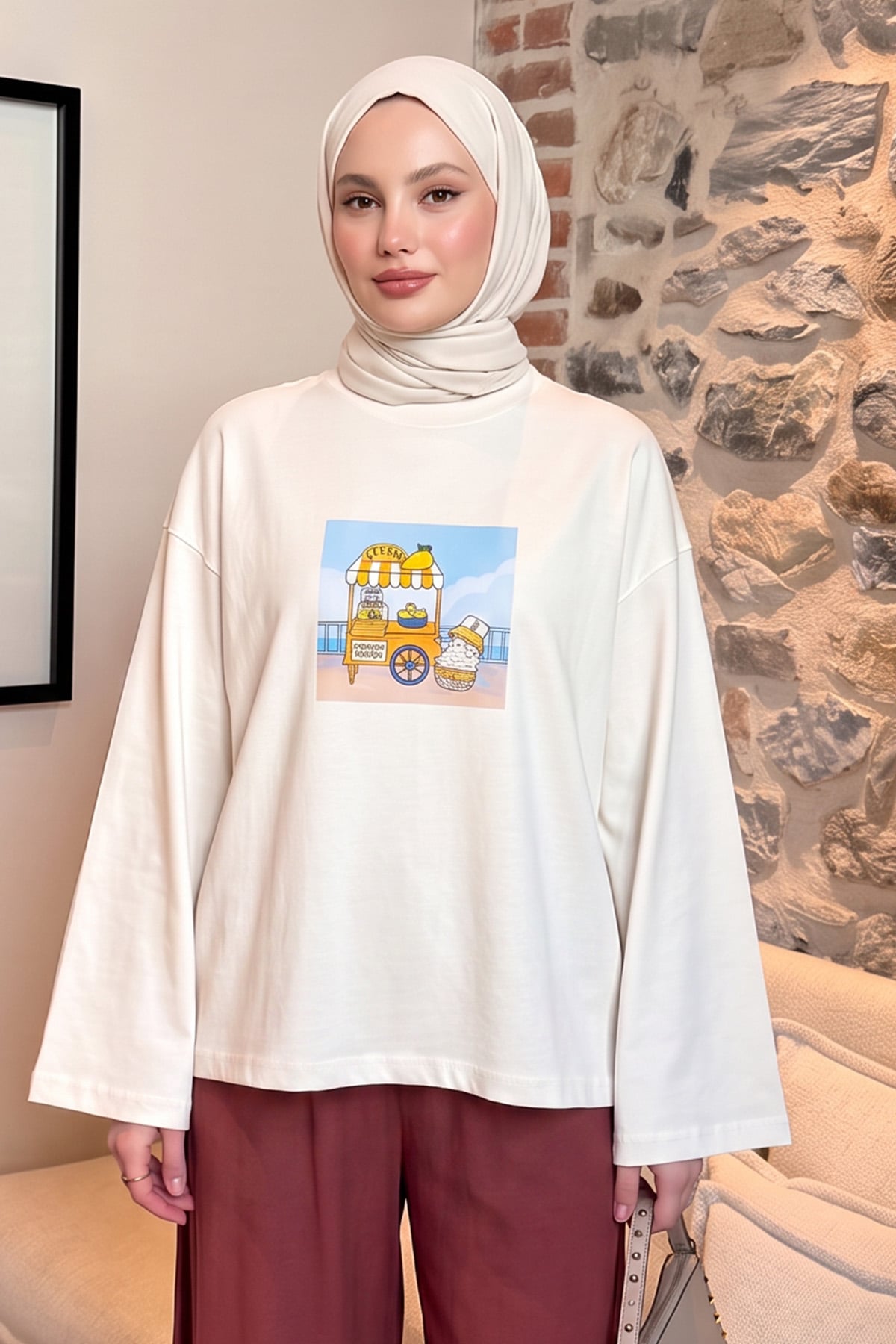 Baskılı Tunik 13227 - EKRU | zenne.com 
