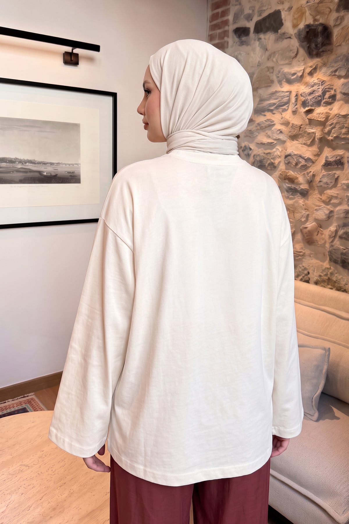 Baskılı Tunik 13227 - EKRU | zenne.com 