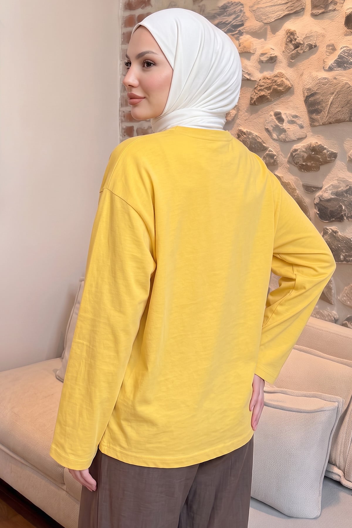 Baskılı Tunik 13227 - SARI | zenne.com 