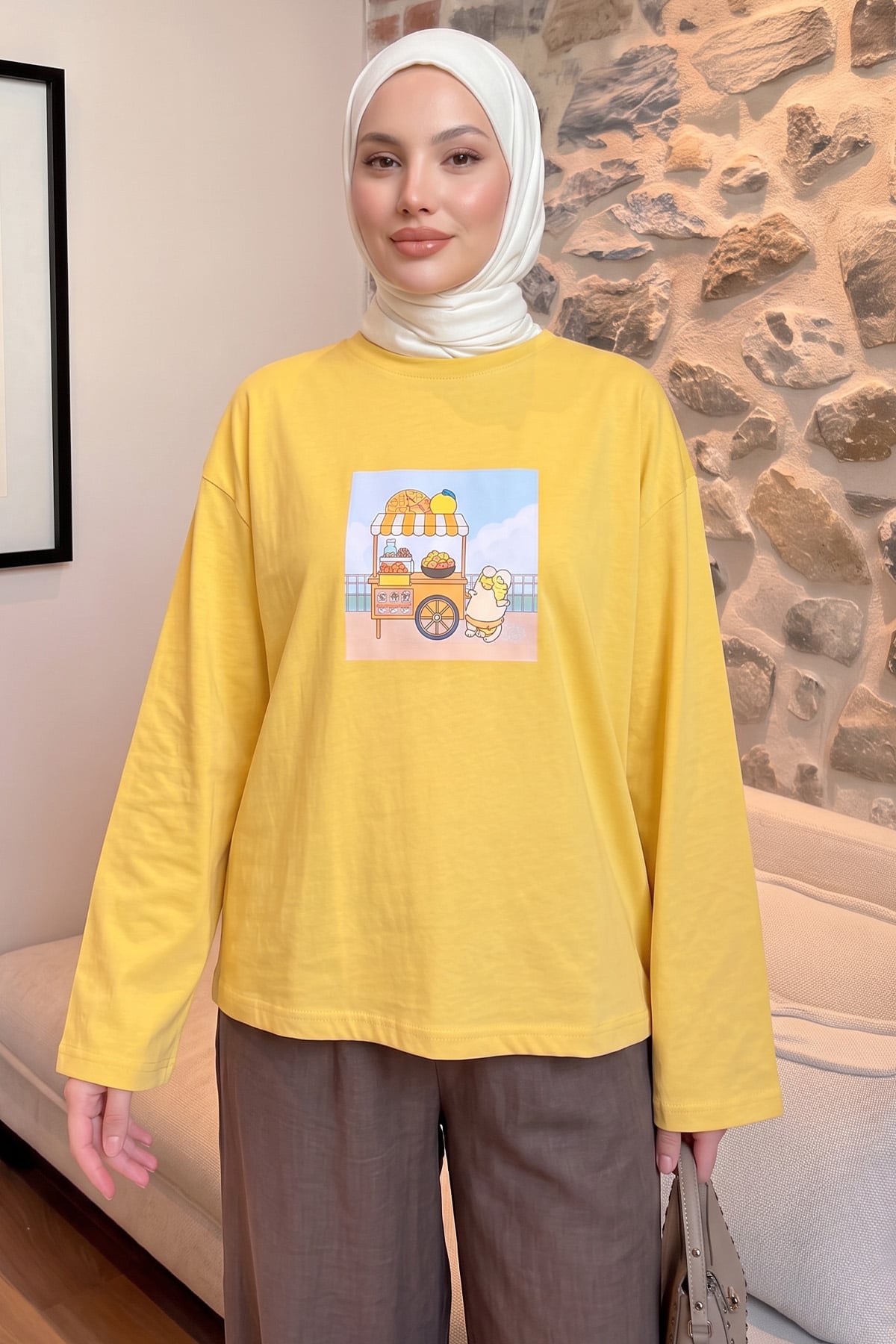 Baskılı Tunik 13227 - SARI | zenne.com 