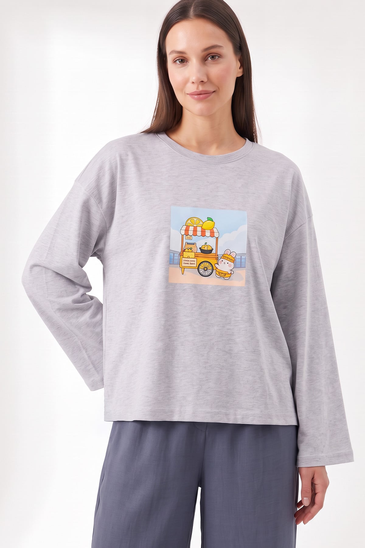 Baskılı Tunik 13227 - GRİ | zenne.com 