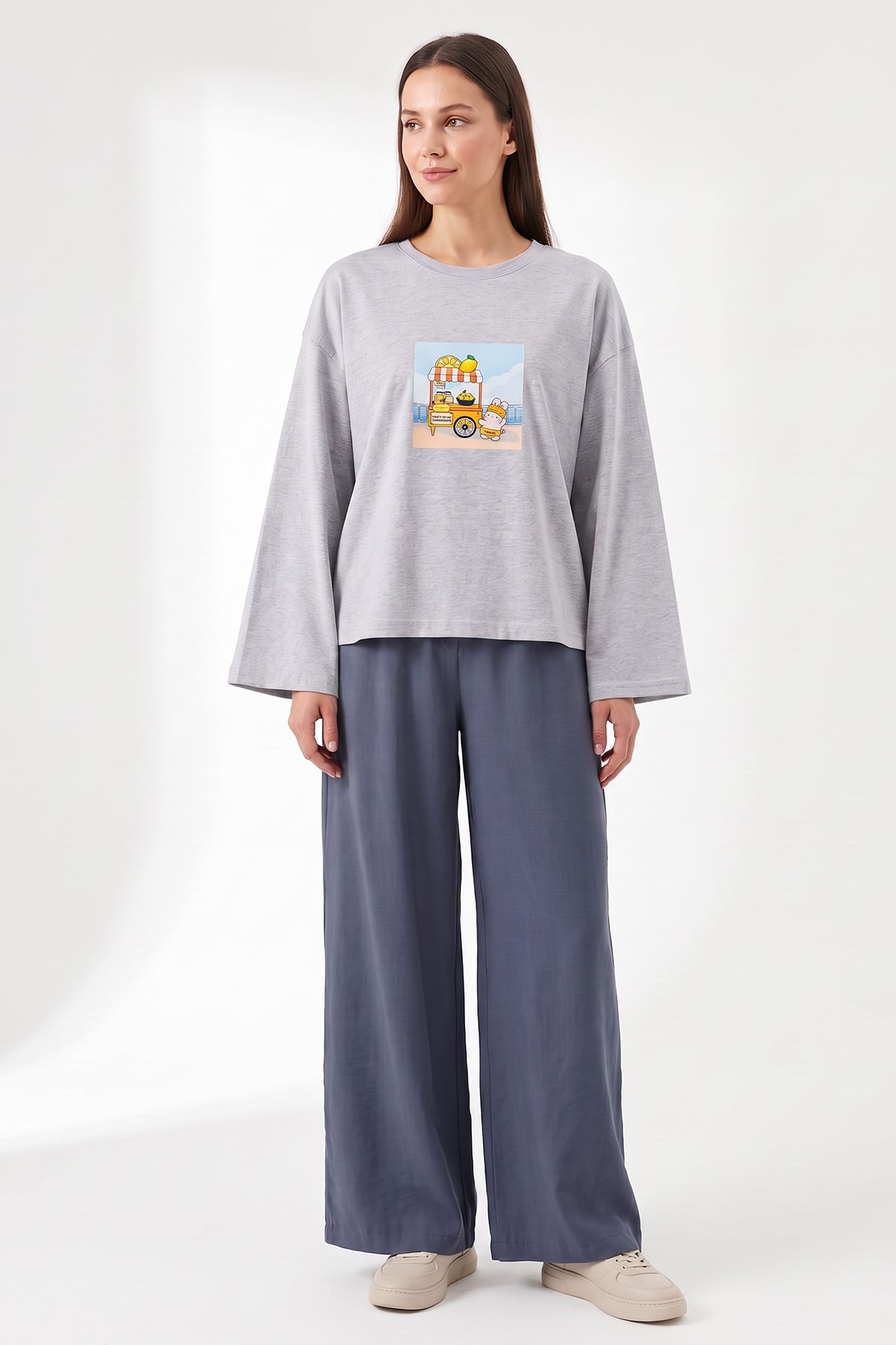 Baskılı Tunik 13227 - GRİ | zenne.com 