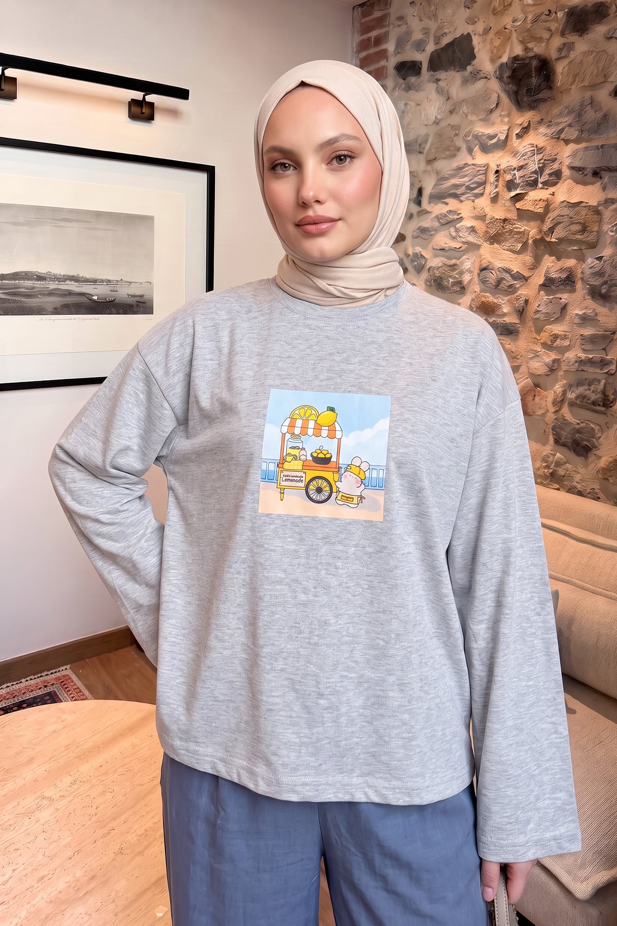 Baskılı Tunik 13227 - GRİ | zenne.com 