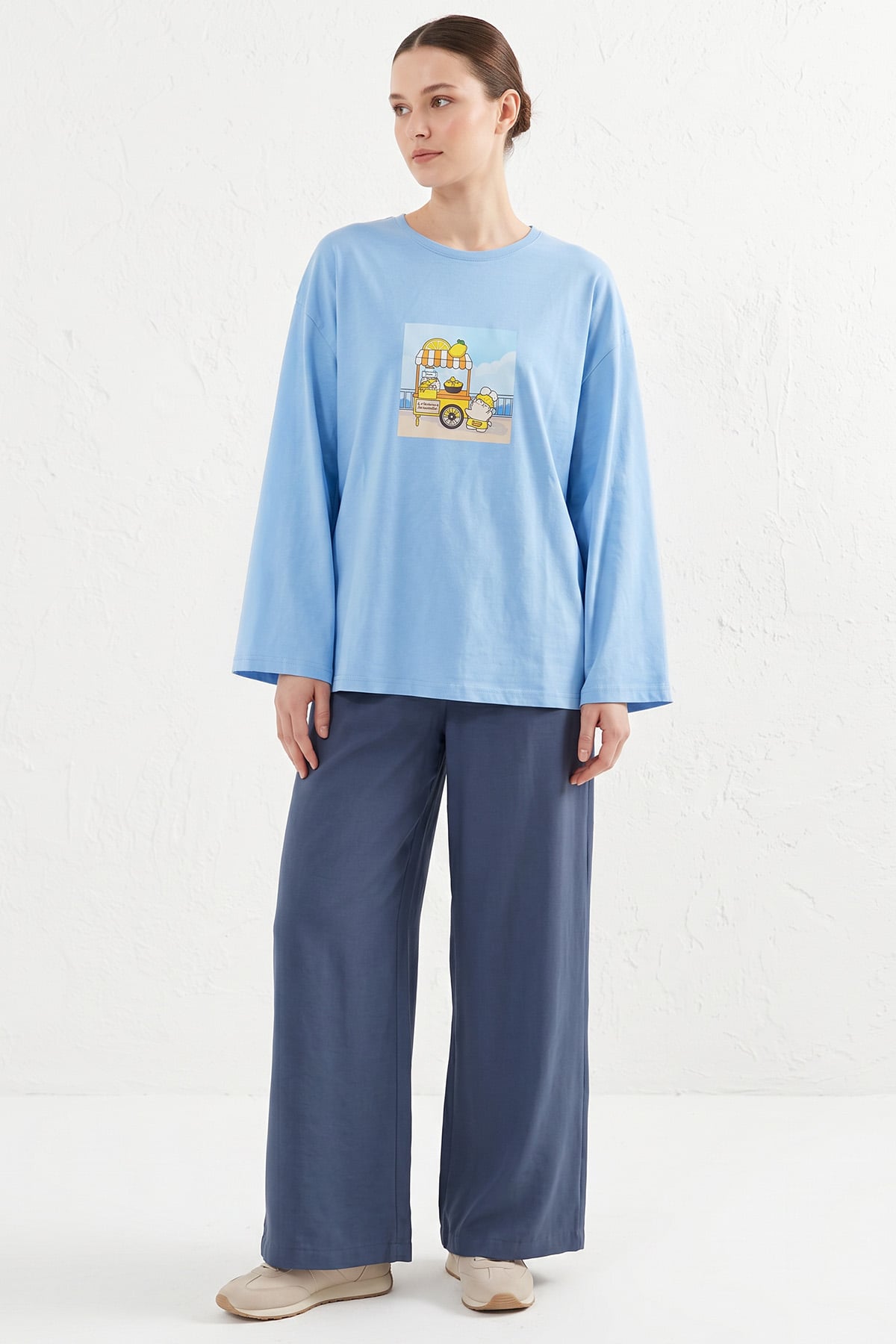 Baskılı Tunik 13227 - BEBE MAVİSİ | zenne.com 
