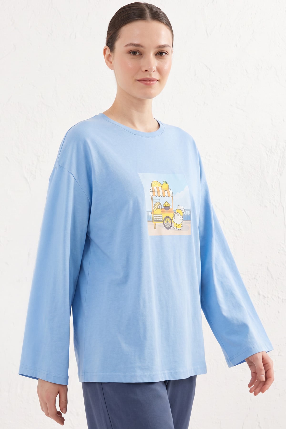 Baskılı Tunik 13227 - BEBE MAVİSİ | zenne.com 