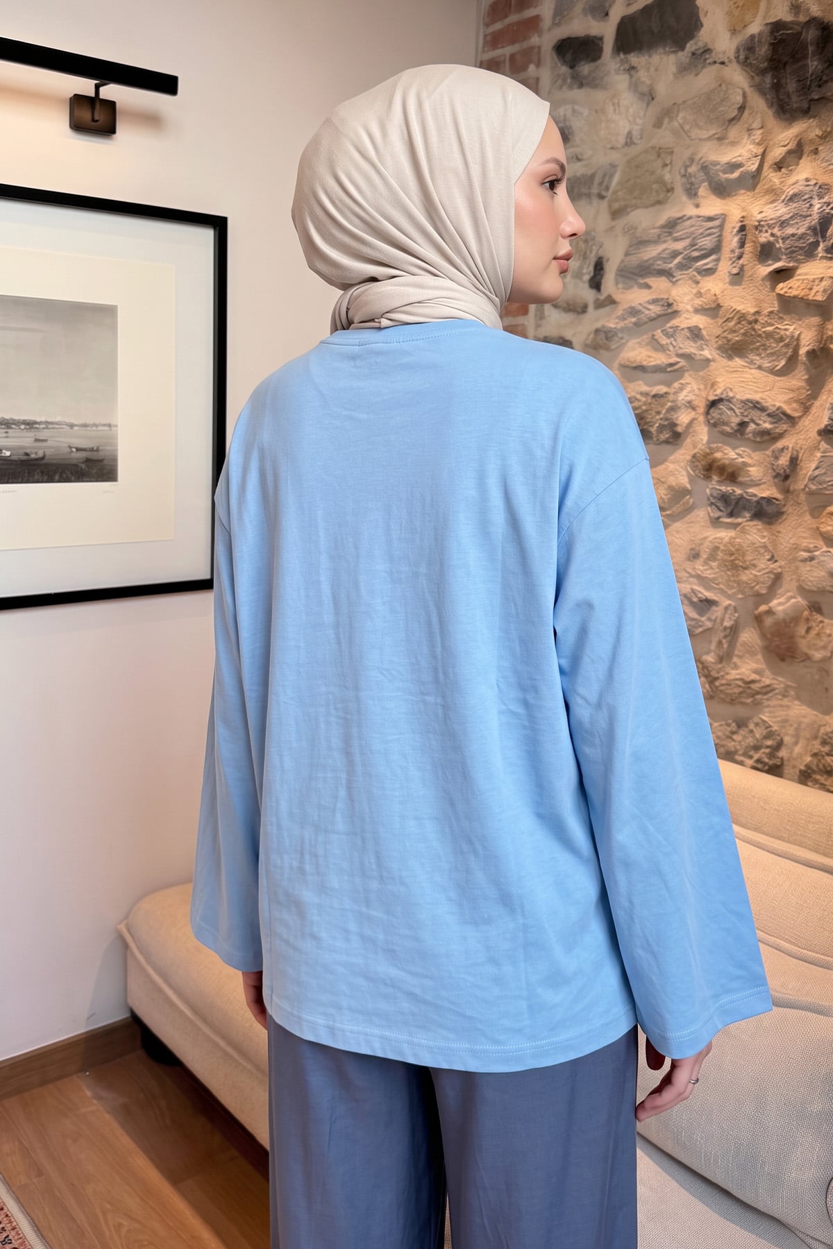 Baskılı Tunik 13227 - BEBE MAVİSİ | zenne.com 