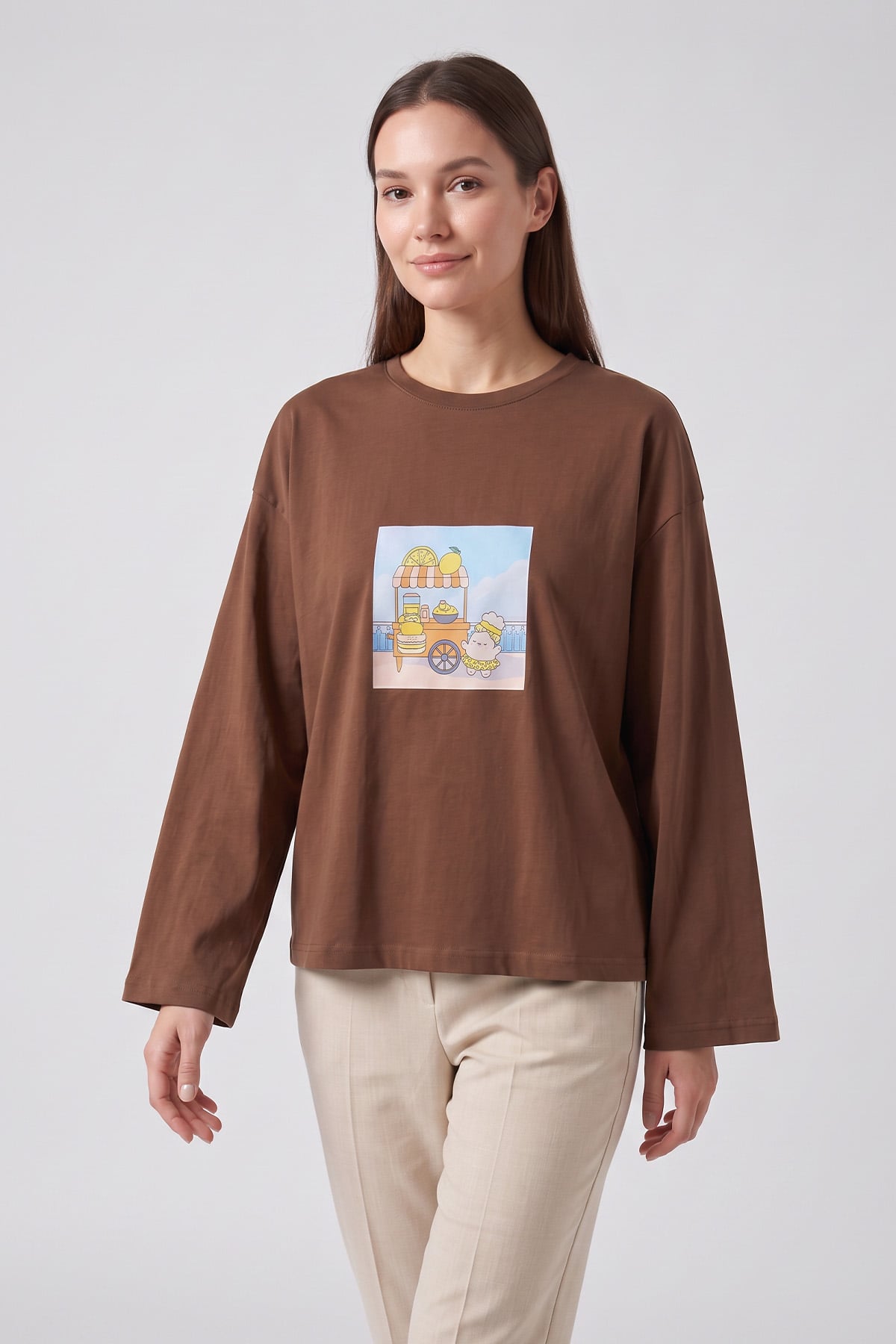 Baskılı Tunik 13227 - KAHVE | zenne.com 