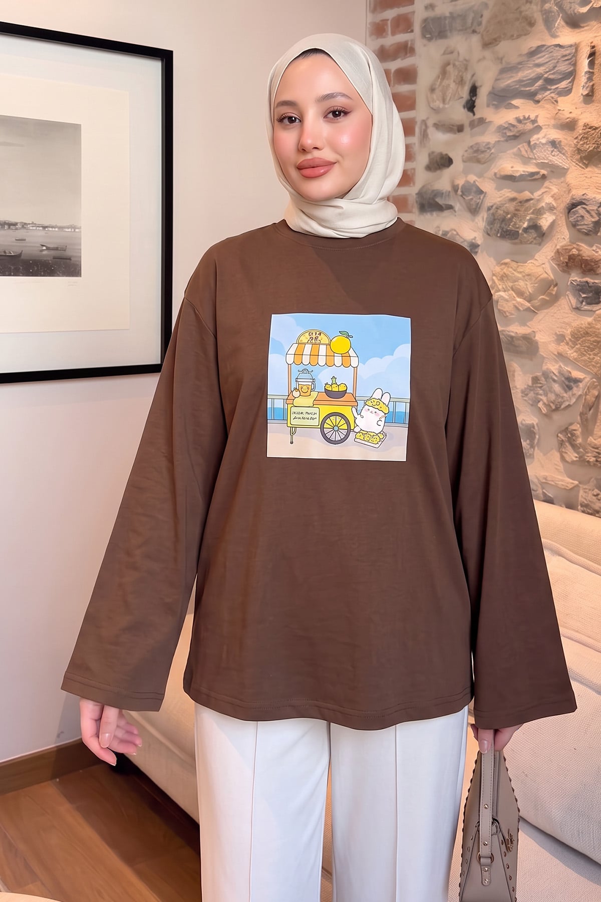 Baskılı Tunik 13227 - KAHVE | zenne.com 