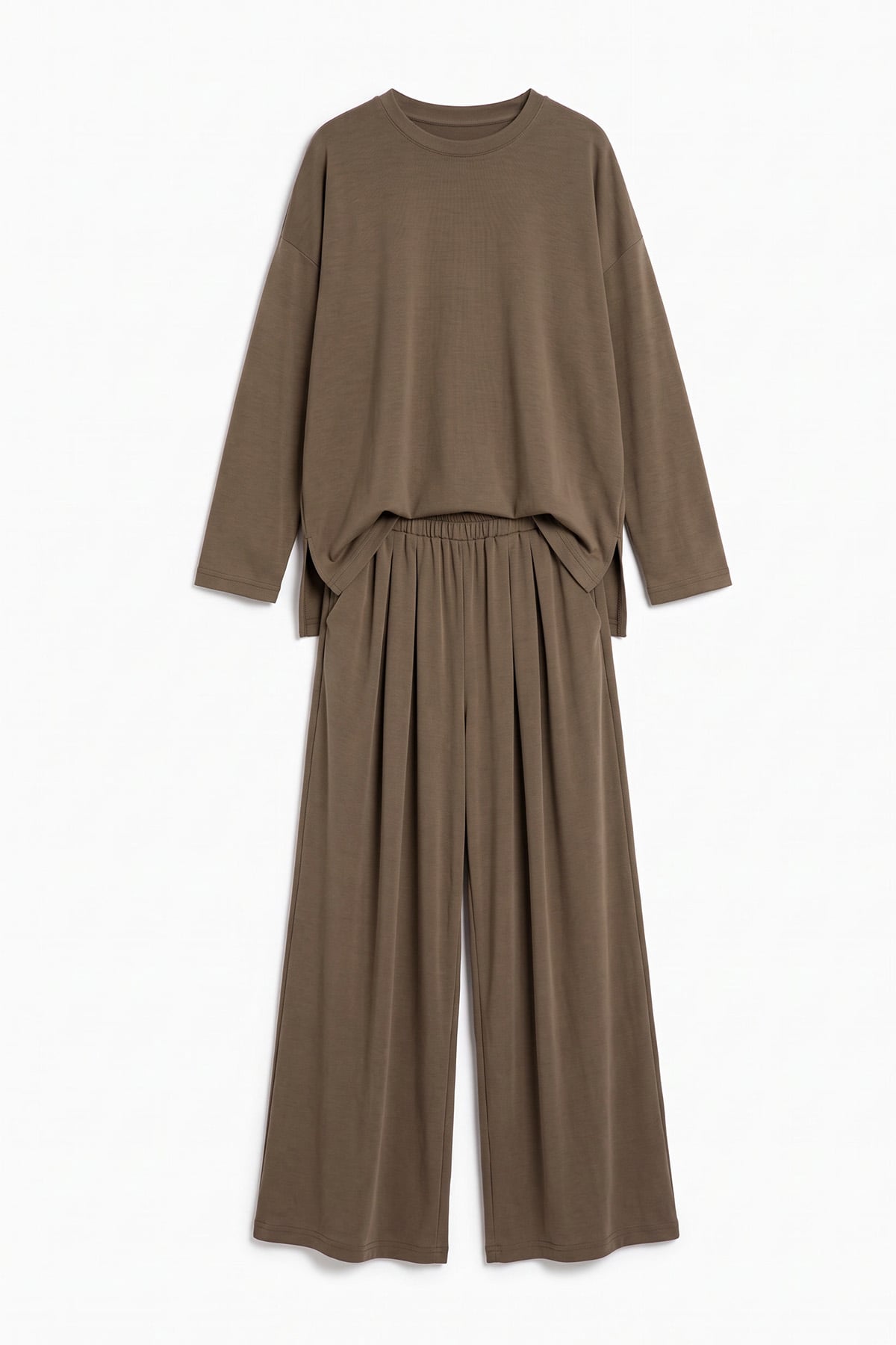 Pileli Pantolonlu Pike Takım 40779 - KAHVE | zenne.com 