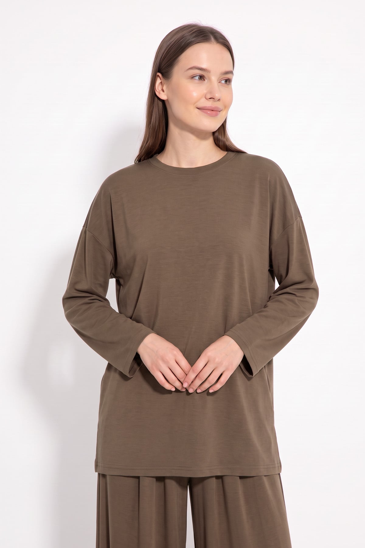 Pileli Pantolonlu Pike Takım 40779 - KAHVE | zenne.com 