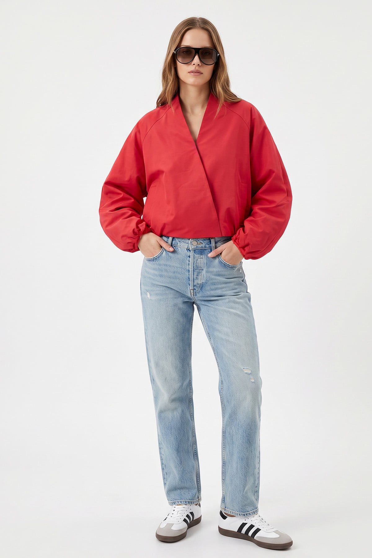 Kruvaze Bomber Ceket 2982 - KIRMIZI | zenne.com 