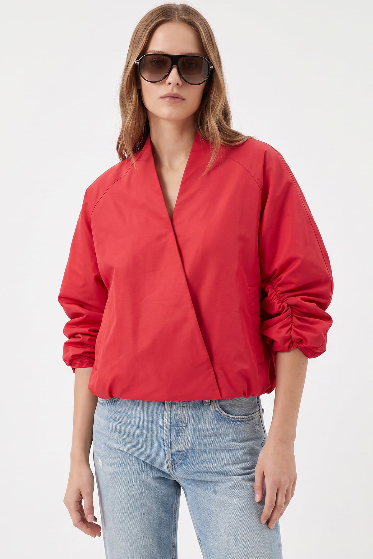 Kruvaze Bomber Ceket 2982 - KIRMIZI | zenne.com 