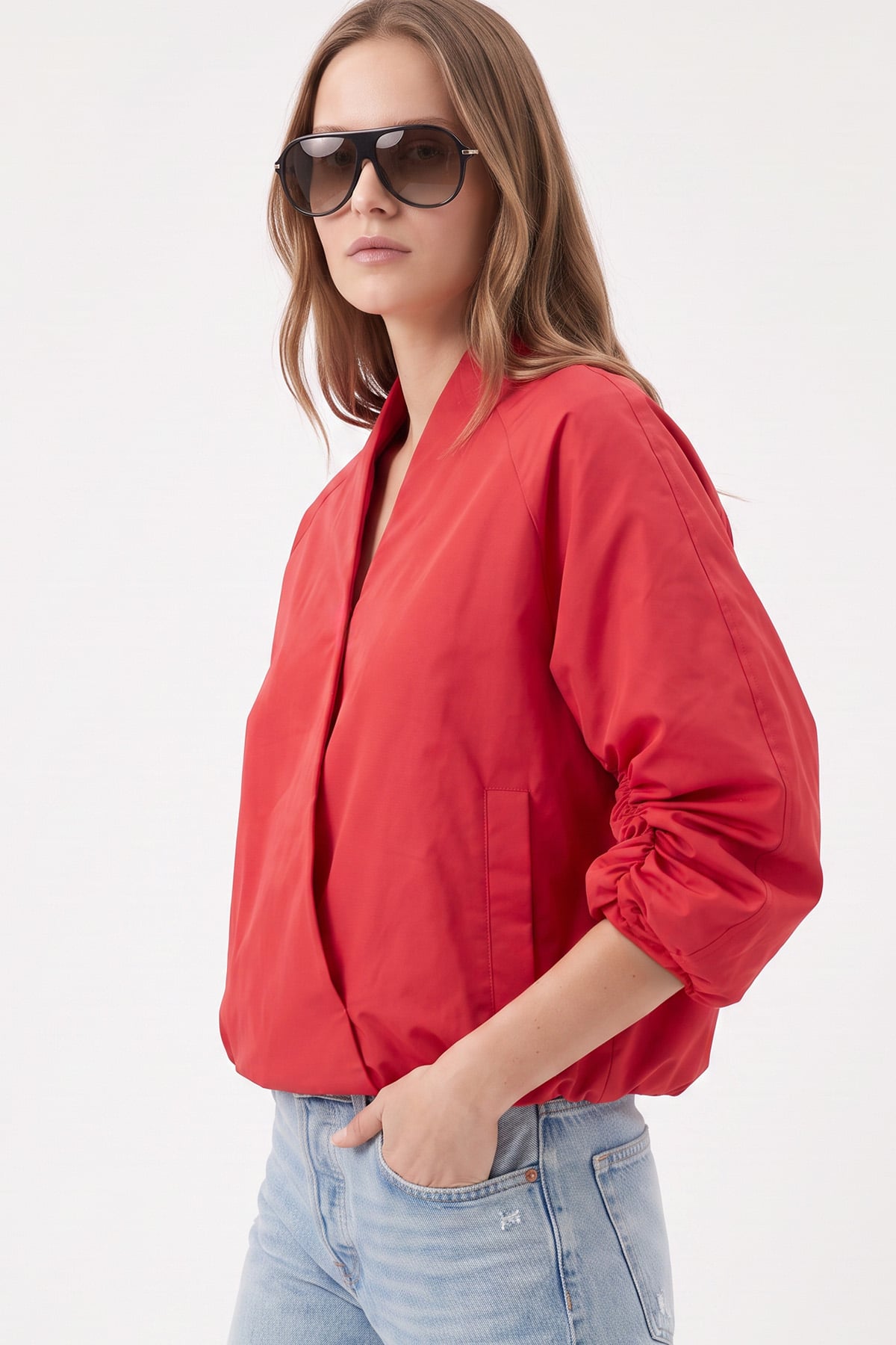 Kruvaze Bomber Ceket 2982 - KIRMIZI | zenne.com 