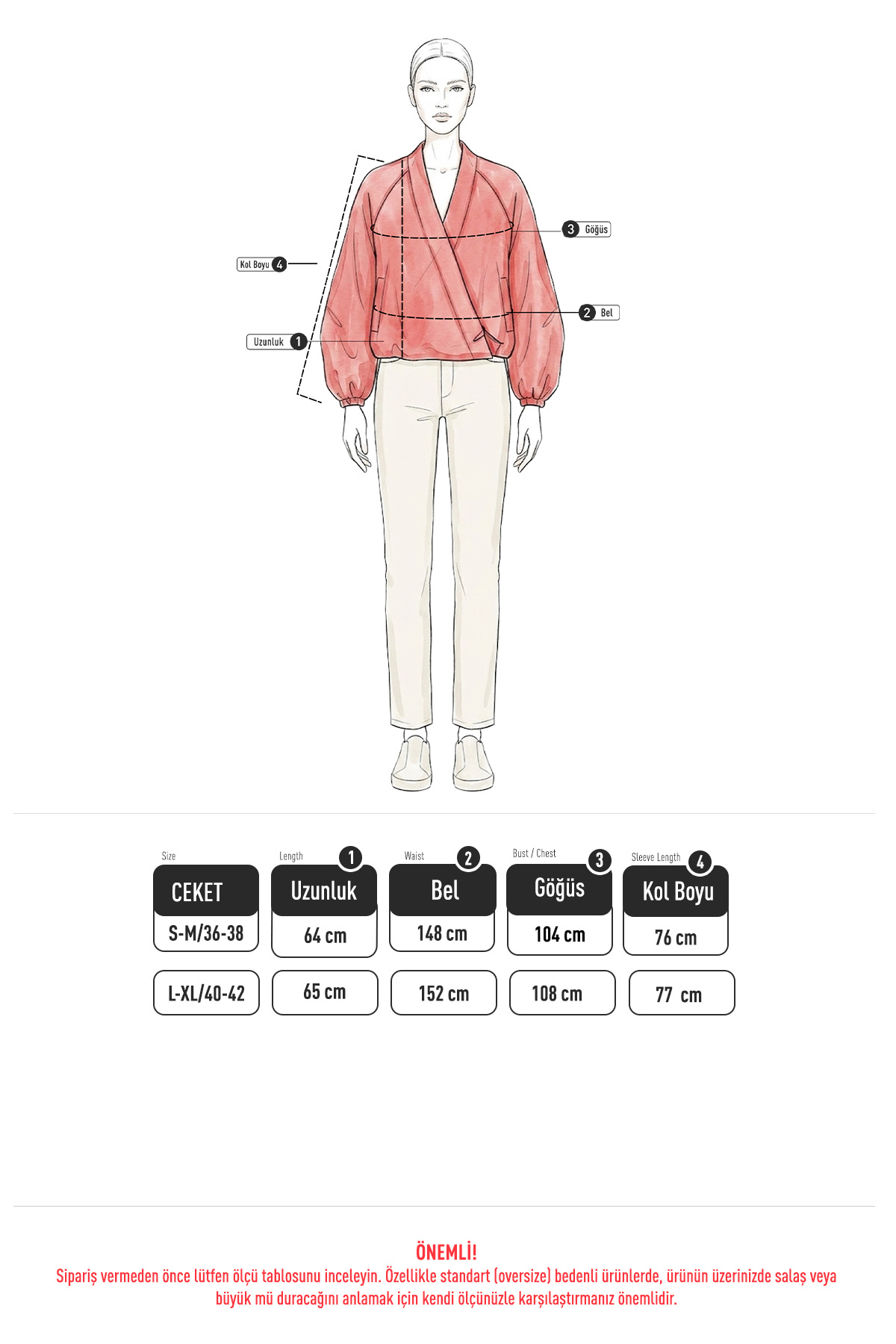 Kruvaze Bomber Ceket 2982 - KIRMIZI | zenne.com 