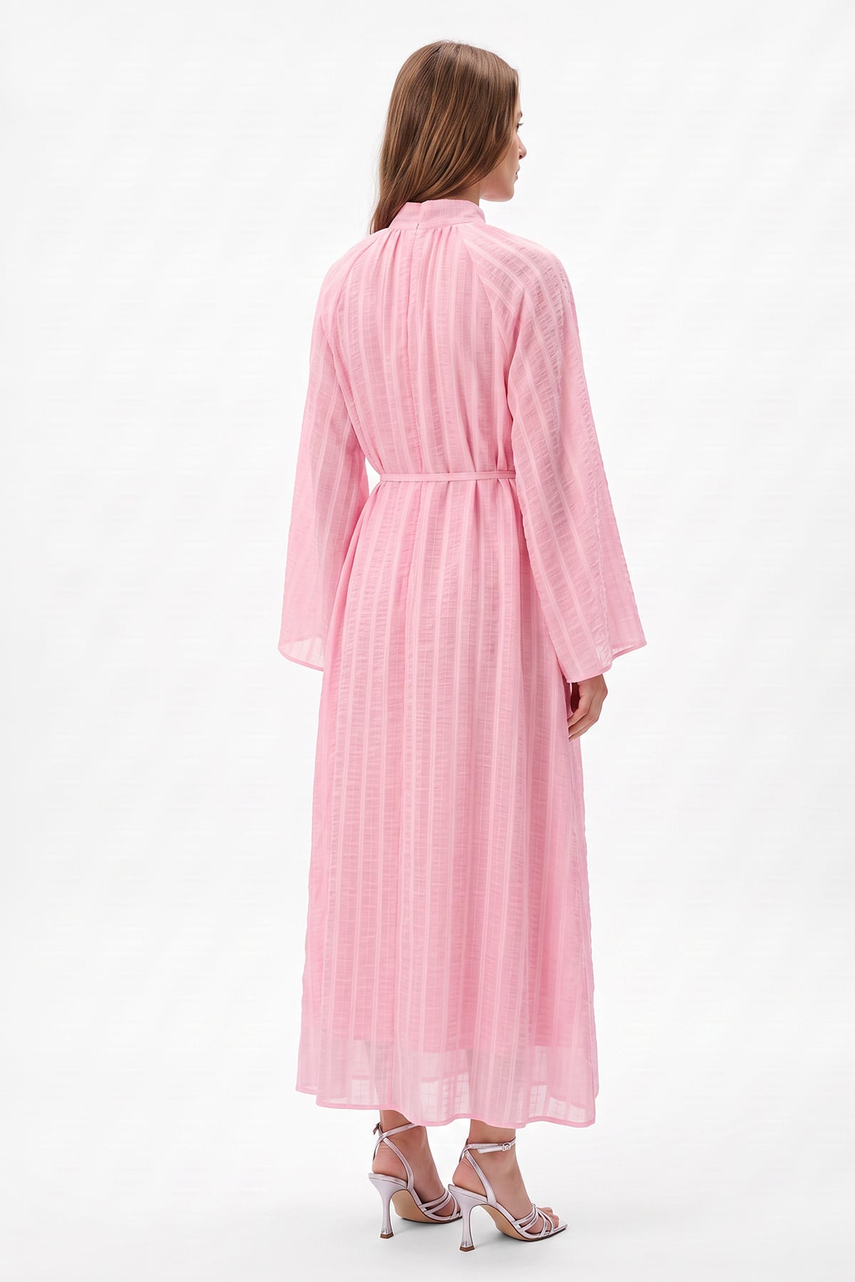 Reglan Kol Çizgili Elbise Y0168 - PEMBE | zenne.com 