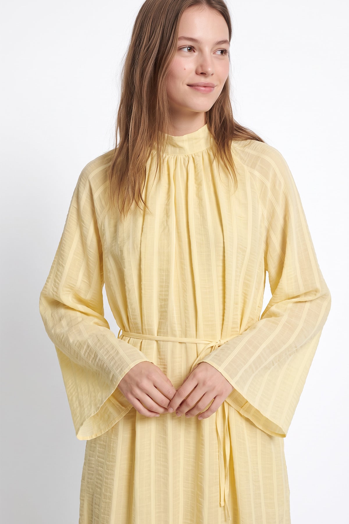 Reglan Kol Çizgili Elbise Y0168 - SARI | zenne.com 