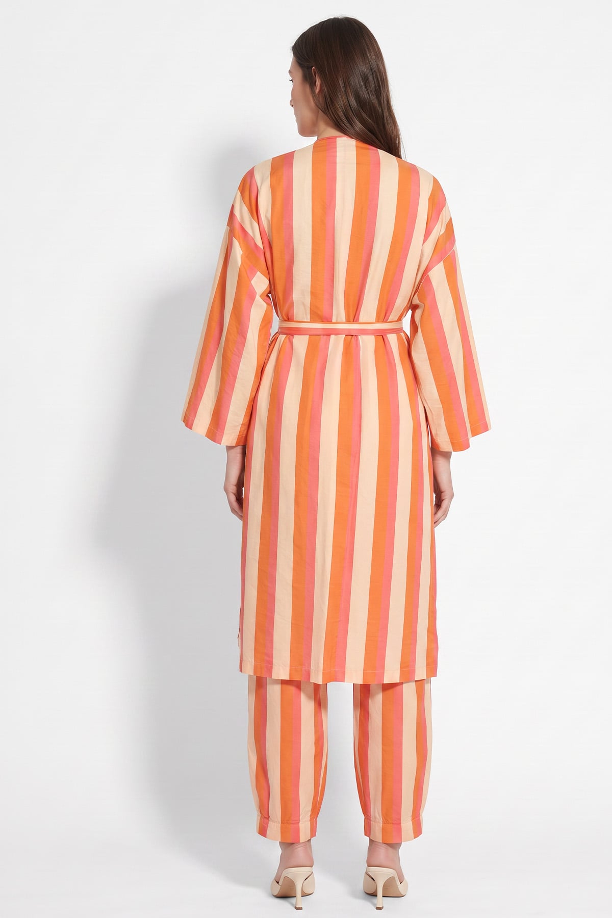 Çizgili Kimono Takım Y0169 - MERCAN | zenne.com 