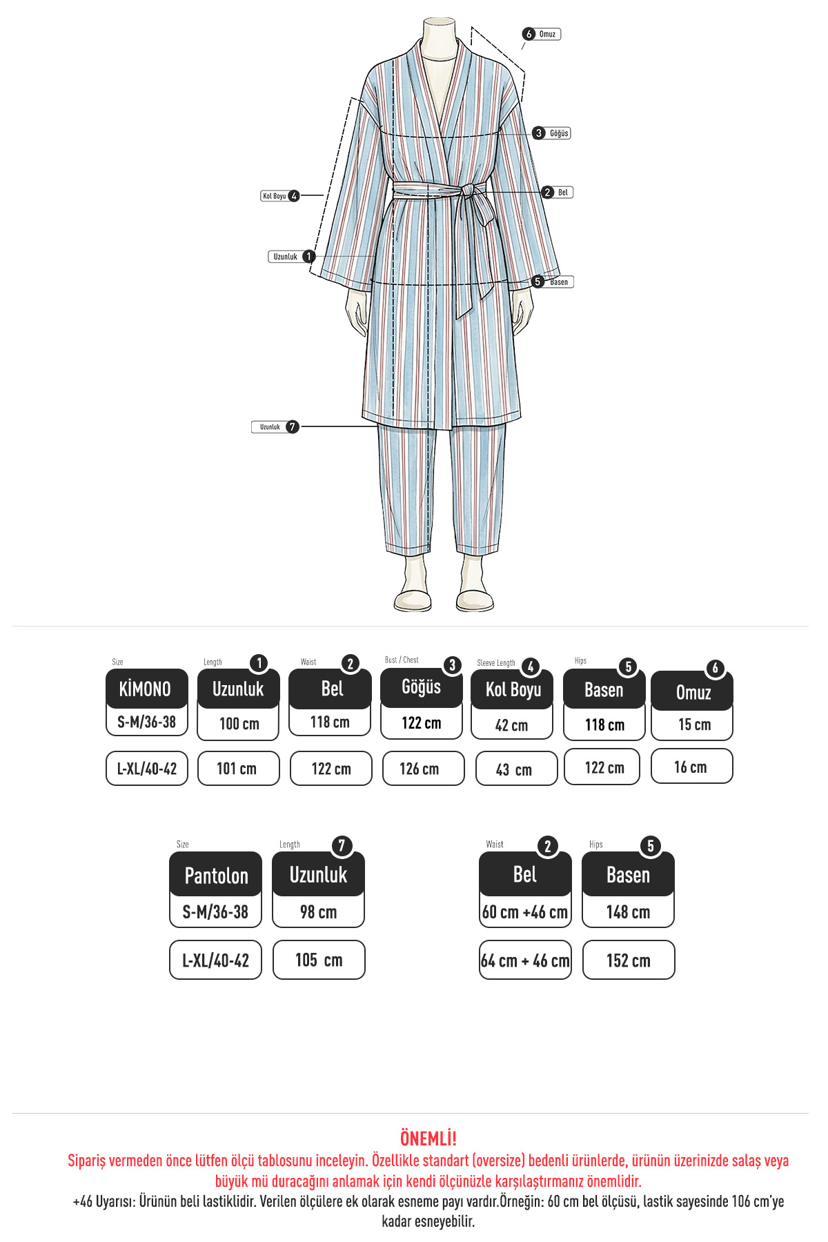 Çizgili Kimono Takım Y0169 - MAVİ | zenne.com 