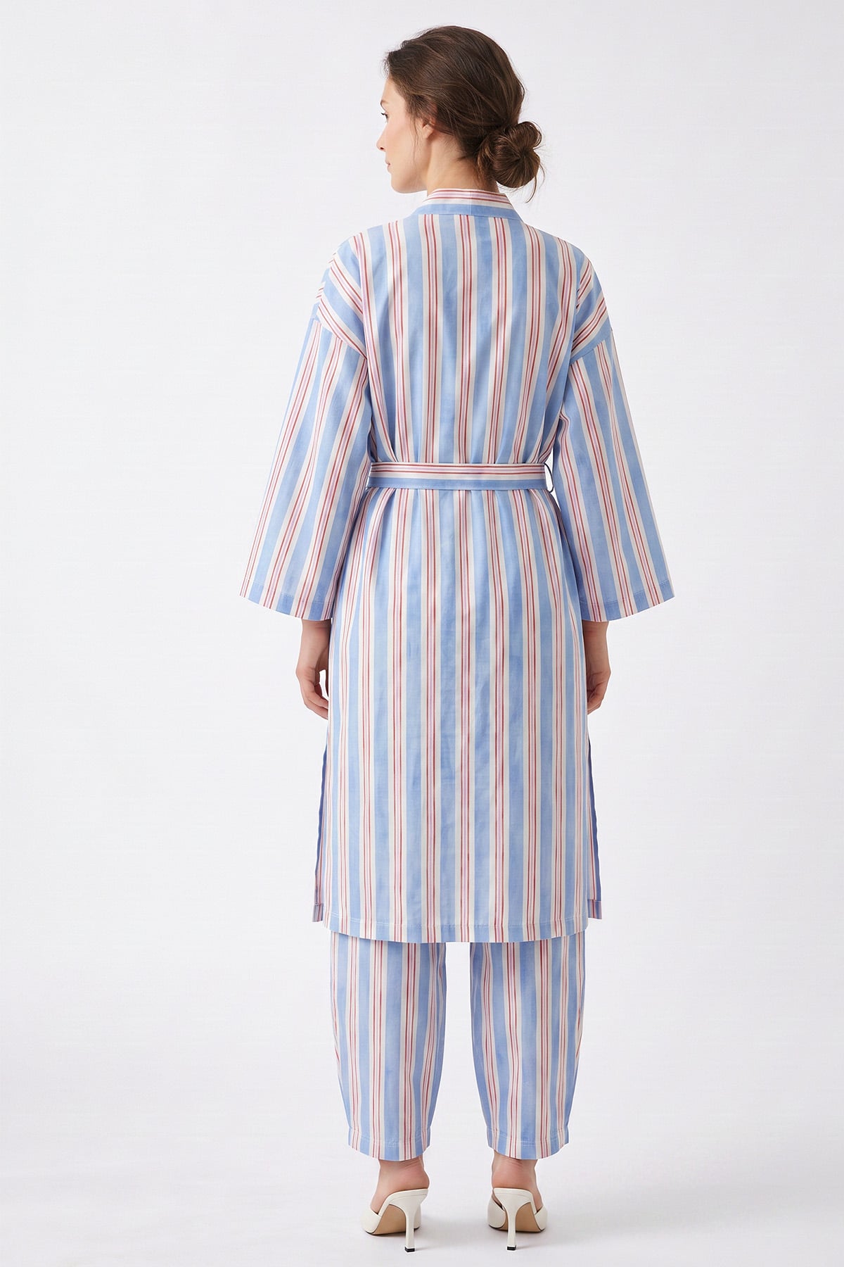 Çizgili Kimono Takım Y0169 - MAVİ | zenne.com 