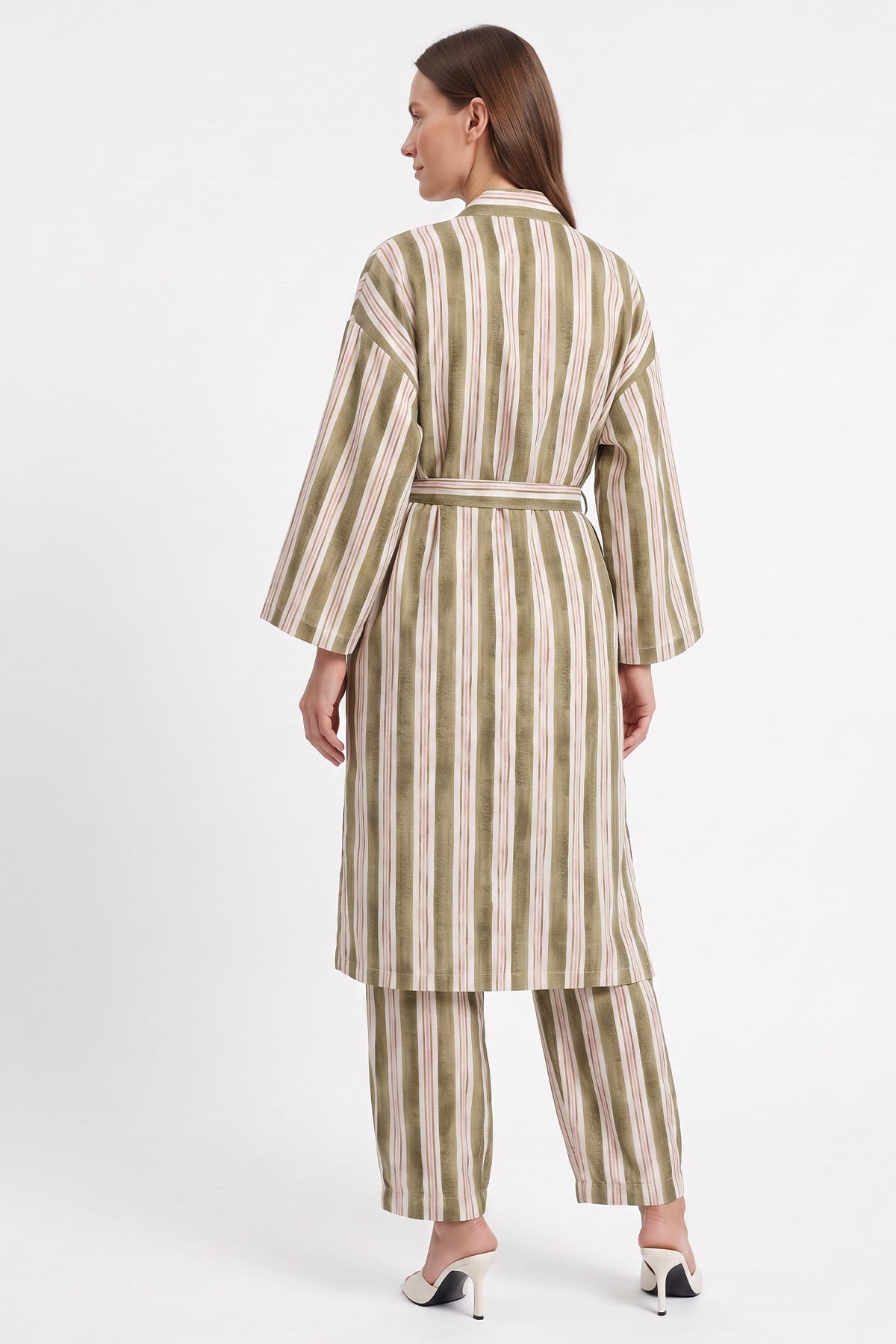 Çizgili Kimono Takım Y0169 - HAKİ | zenne.com 