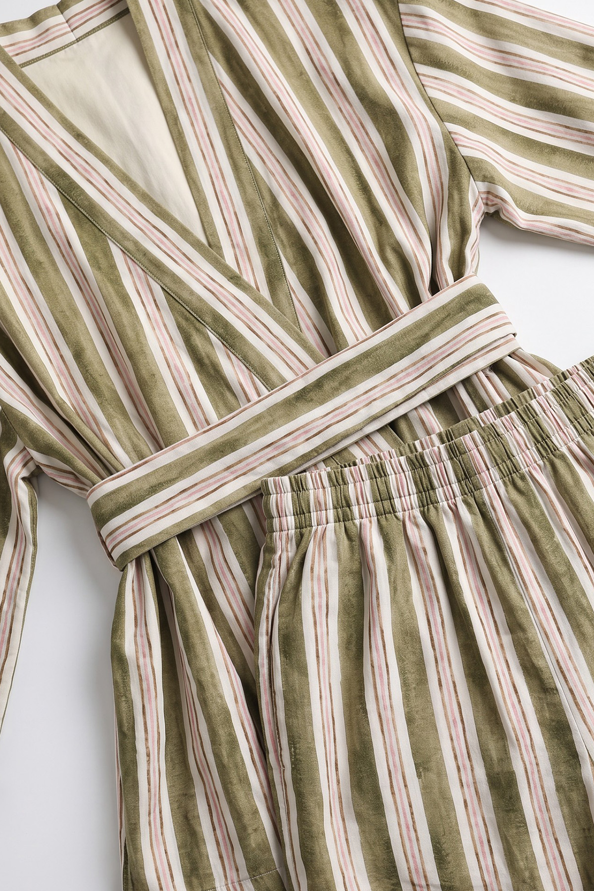 Çizgili Kimono Takım Y0169 - HAKİ | zenne.com 
