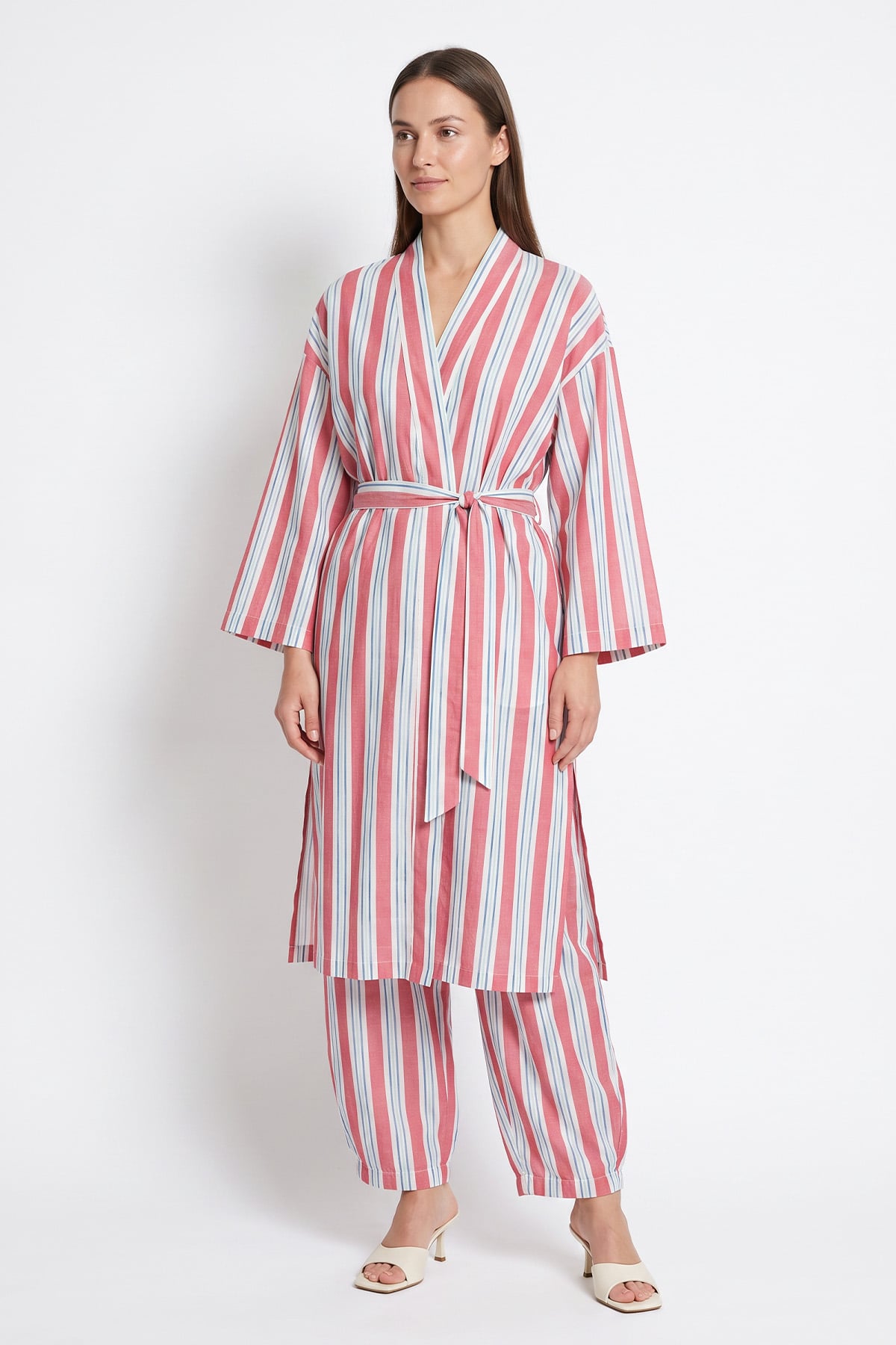 Çizgili Kimono Takım Y0169 - PEMBE | zenne.com 