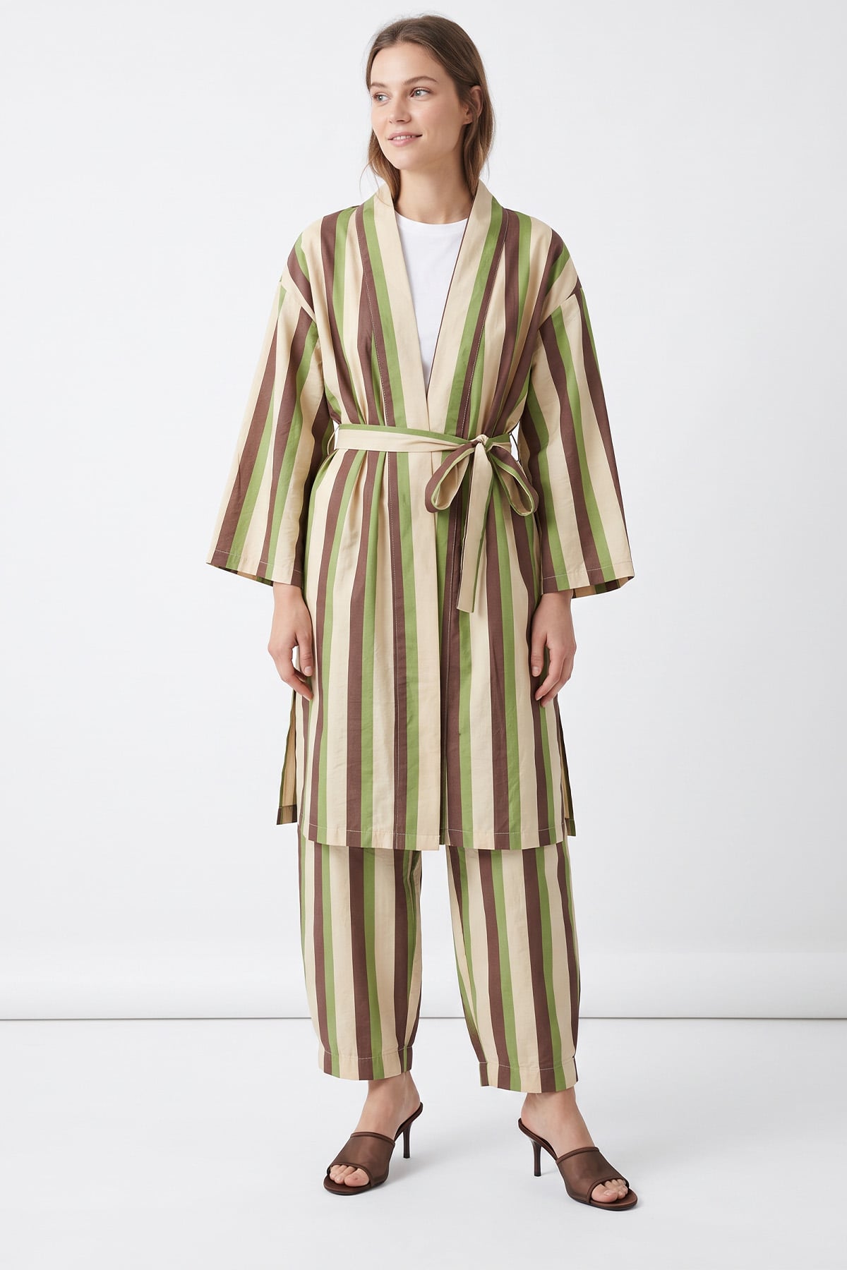 Çizgili Kimono Takım Y0169 - YEŞİL | zenne.com 