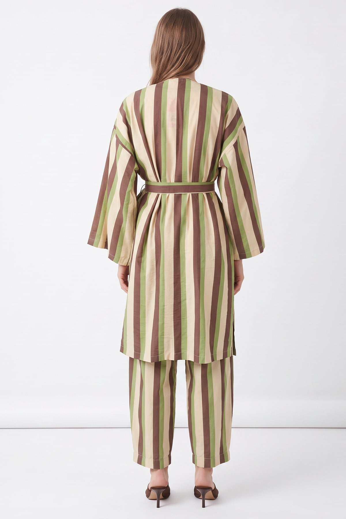Çizgili Kimono Takım Y0169 - YEŞİL | zenne.com 
