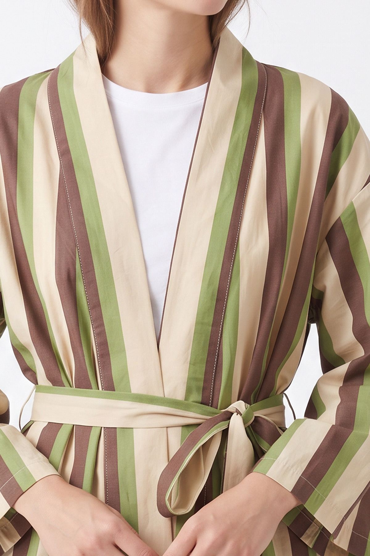 Çizgili Kimono Takım Y0169 - YEŞİL | zenne.com 