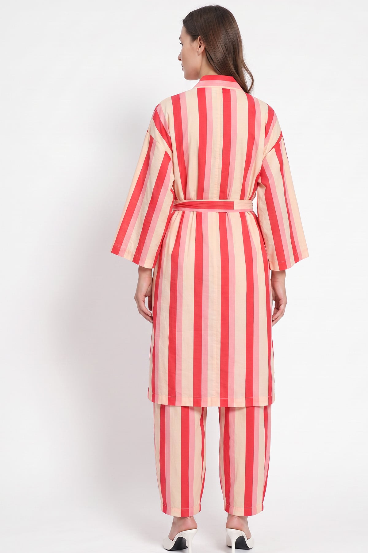 Çizgili Kimono Takım Y0169 - FUŞYA | zenne.com 