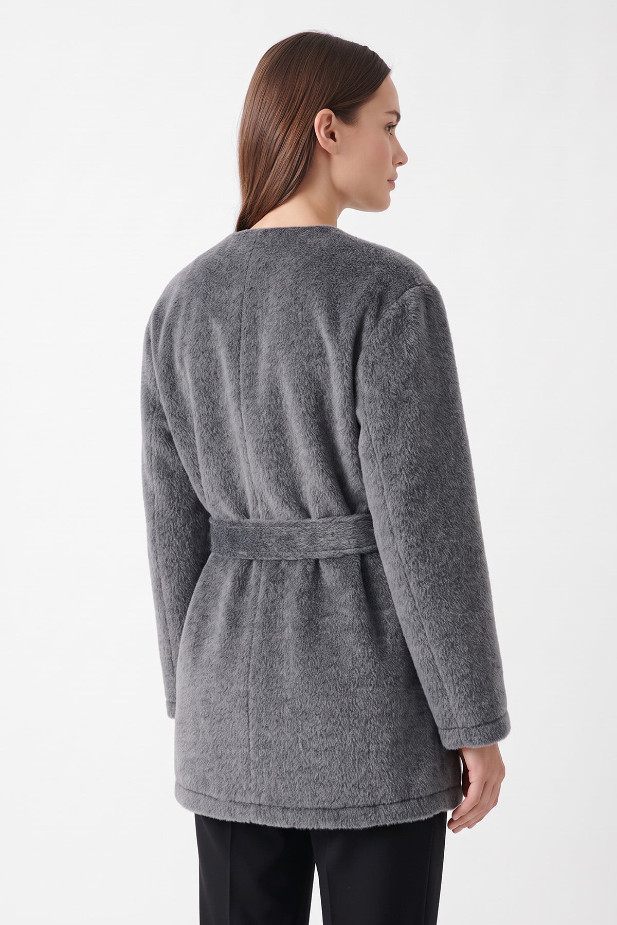 Önü Düğmeli Fox Kürklü Kaban 50719 - GRİ | zenne.com 