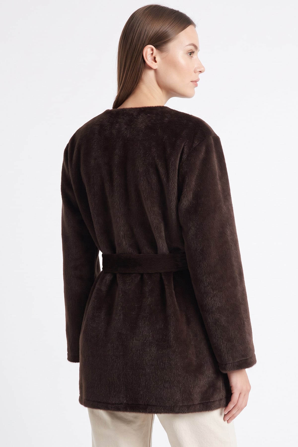 Önü Düğmeli Fox Kürklü Kaban 50719 - KAHVE | zenne.com 