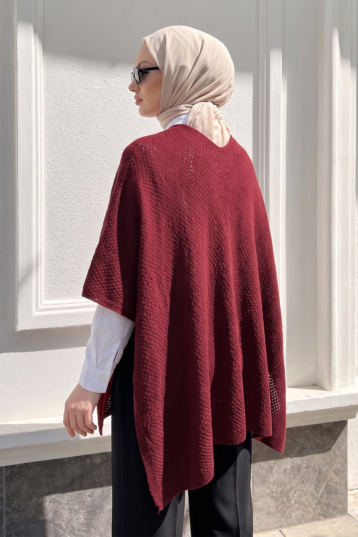 Ön Detaylı Panço Hırka 13187 - BORDO | zenne.com 