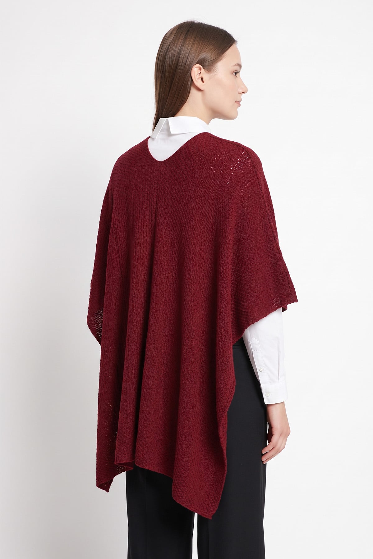 Ön Detaylı Panço Hırka 13187 - BORDO | zenne.com 