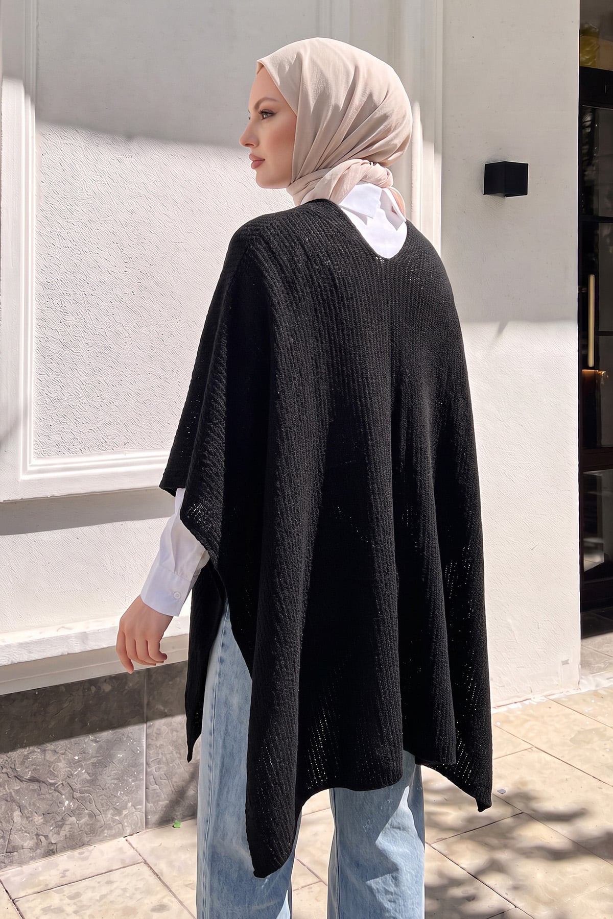 Ön Detaylı Panço Hırka 13187  - SİYAH | zenne.com 
