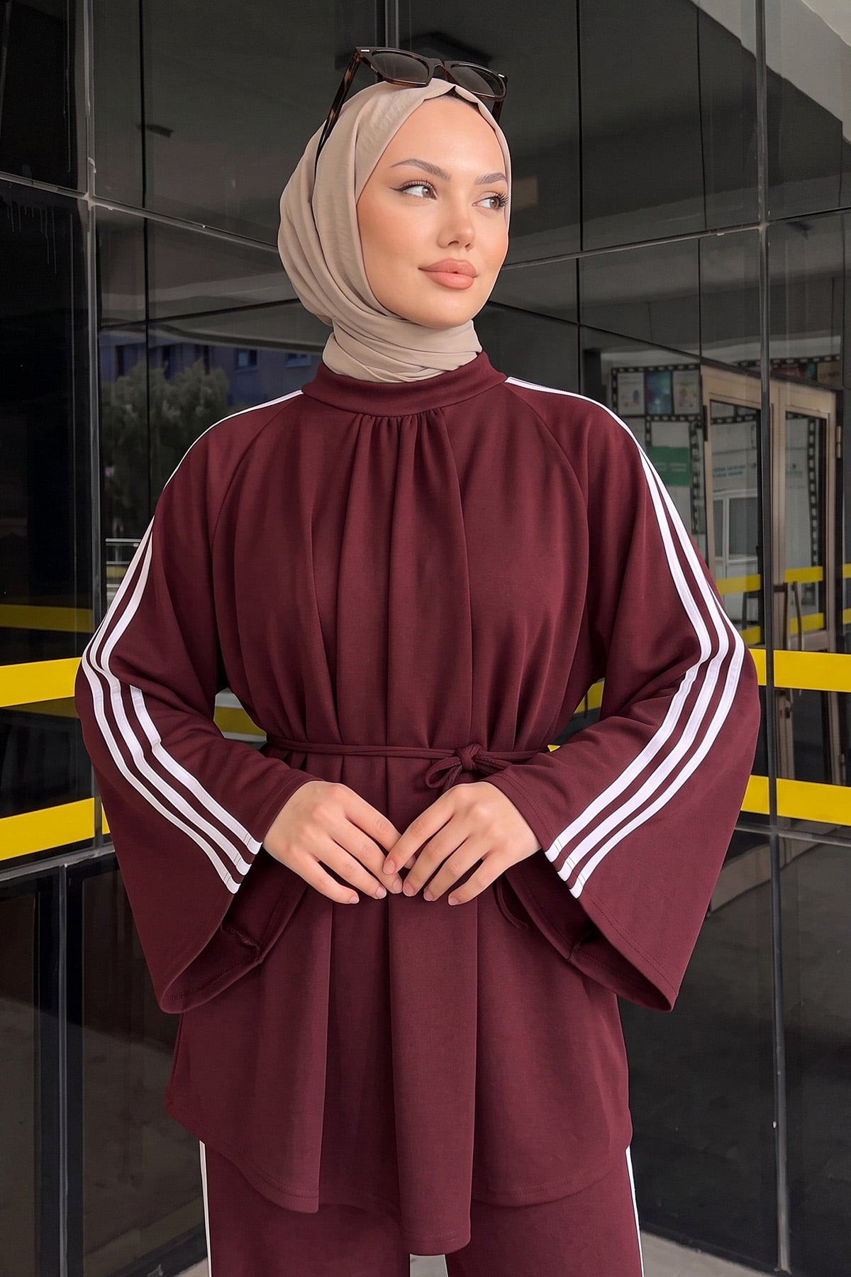 Şerit Detaylı Takım 202703 - BORDO | zenne.com 
