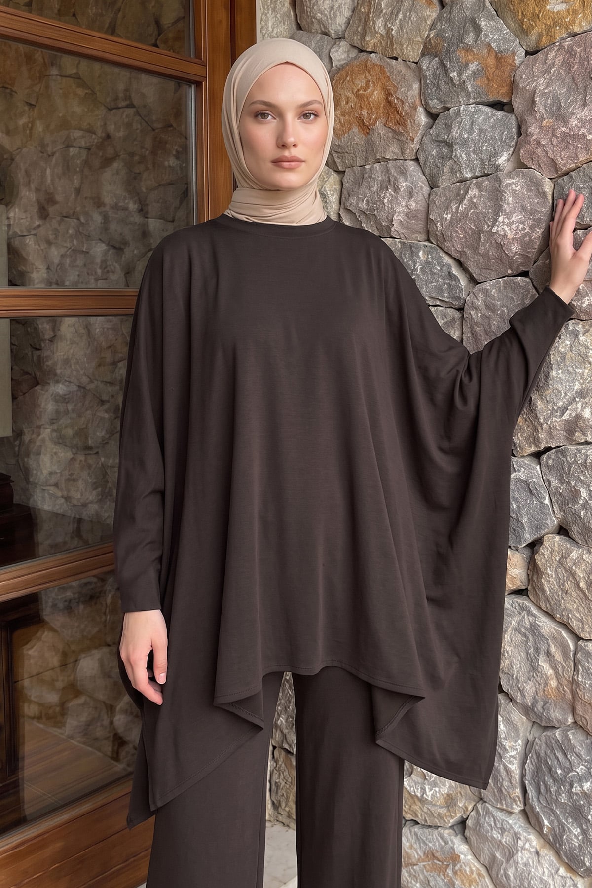 Asimetrik Kesim Takım 202706 - KAHVE | zenne.com 