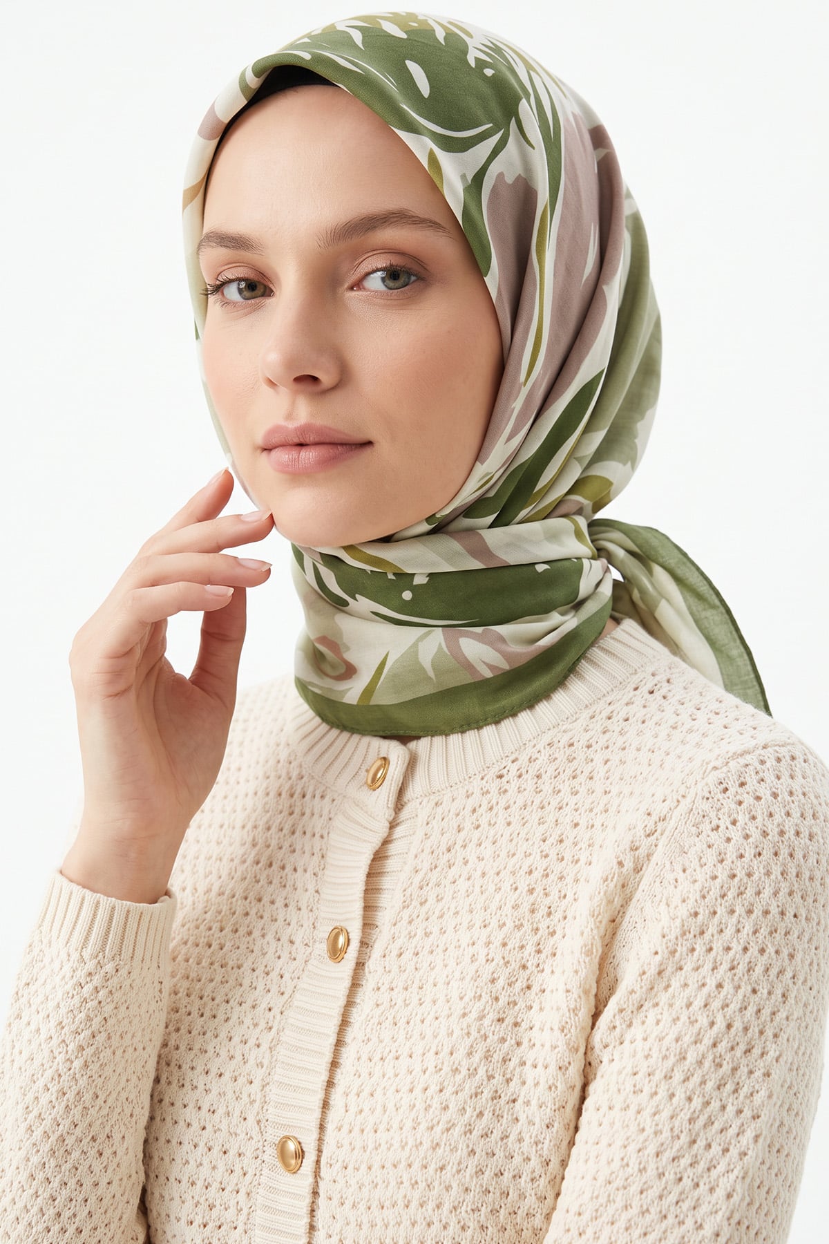 Manolya Çiçeği Aqua Soft Eşarp 8049 - YEŞİL | zenne.com 