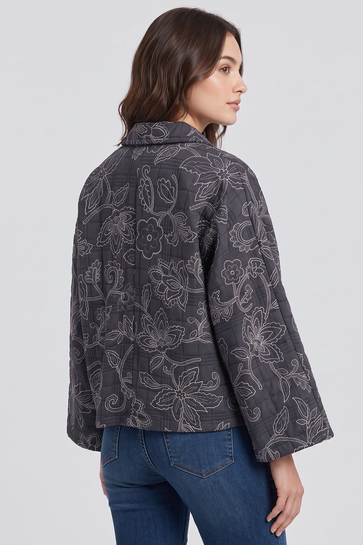 Baskılı Kapitone Ceket 202704 - KOYU LACİVERT | zenne.com 