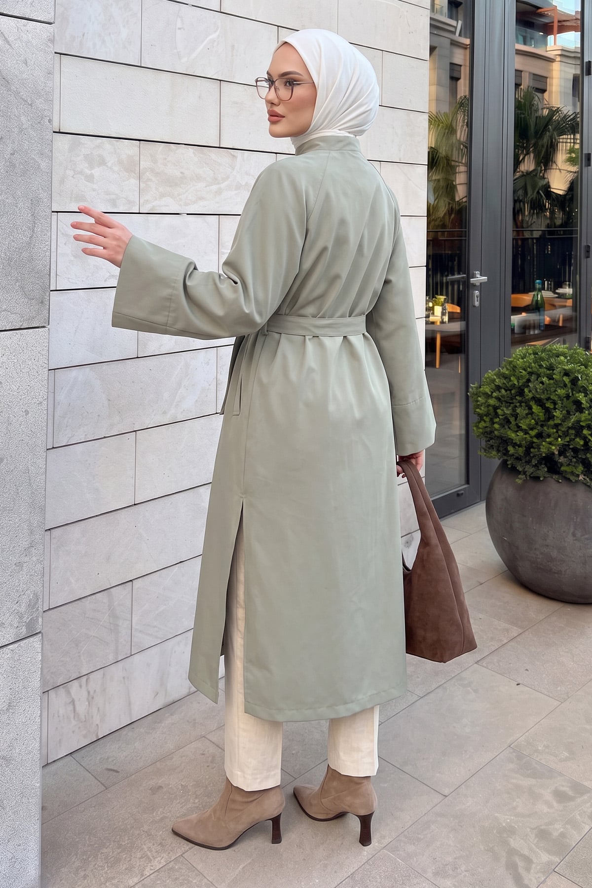 Çin Düğmeli  Trençkot 202702 - MİNT YEŞİLİ | zenne.com 